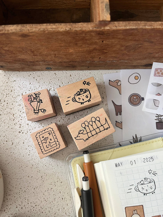 Bunny bouquet wooden stamp